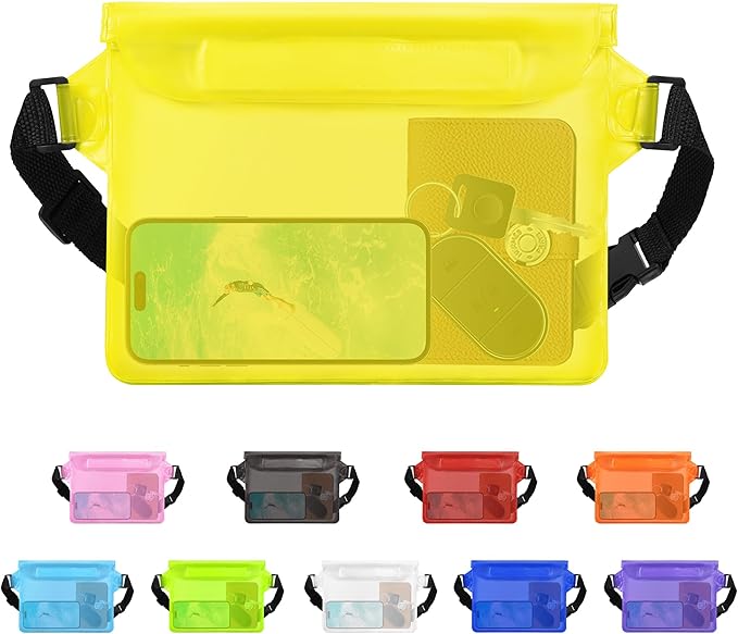 2-Pack Waterproof Pouch with Adjustable Waist Strap, Waterproof Dry Bag, Keeps Cell Phones and Valuables Safe and Dry, Perfect for Kayaking, Beach, Camping and Swimming (Black)