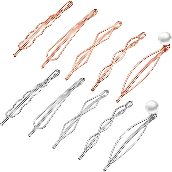 10 Pieces Geometric Metal Hair Clips and Barrettes for Women - Minimalist Hair Styling Accessories, Dainty Wedding Headwear (Silver, Rose Gold)