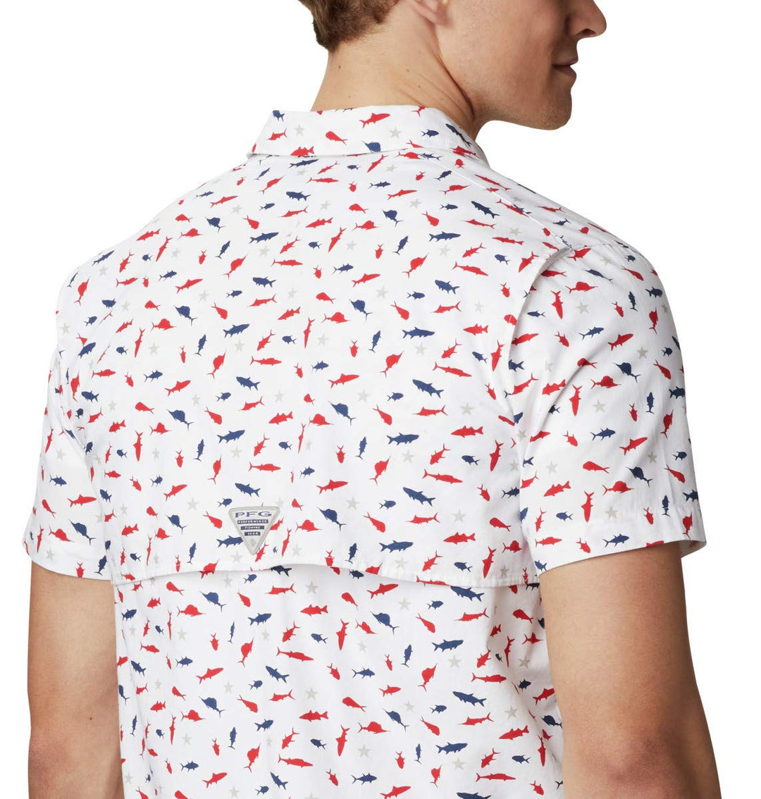 Columbia Men's Standard Trollers Best Short Sleeve Shirt, White Americana Print, X-Large