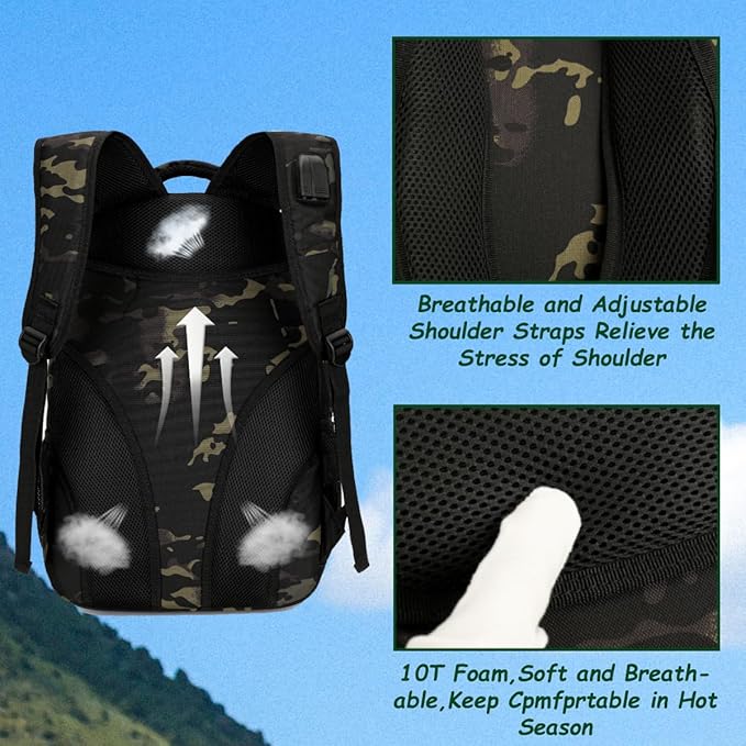 4land Camo Backpack for Boys,Army Boys Backpacks for Elementary Middle School Military,Camouflage Bookbag 40L