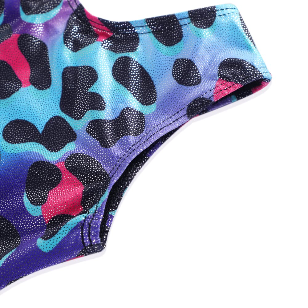 DAXIANG Leotards for Girls Gymnastics with Shorts Leopard Dance Unitards Biketards Pink Purple