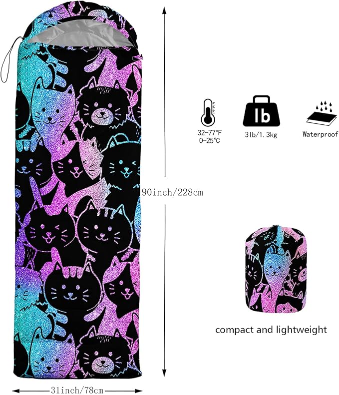 AILONEN Cartoon Fox Camping Sleeping Bag for Boys Girls Adults,Lightweight & Waterproof,3 Season Warm & Cold Weather,Portable,Kawaii Fox Printed Sleeping Bag,Traveling,Camping,Hiking