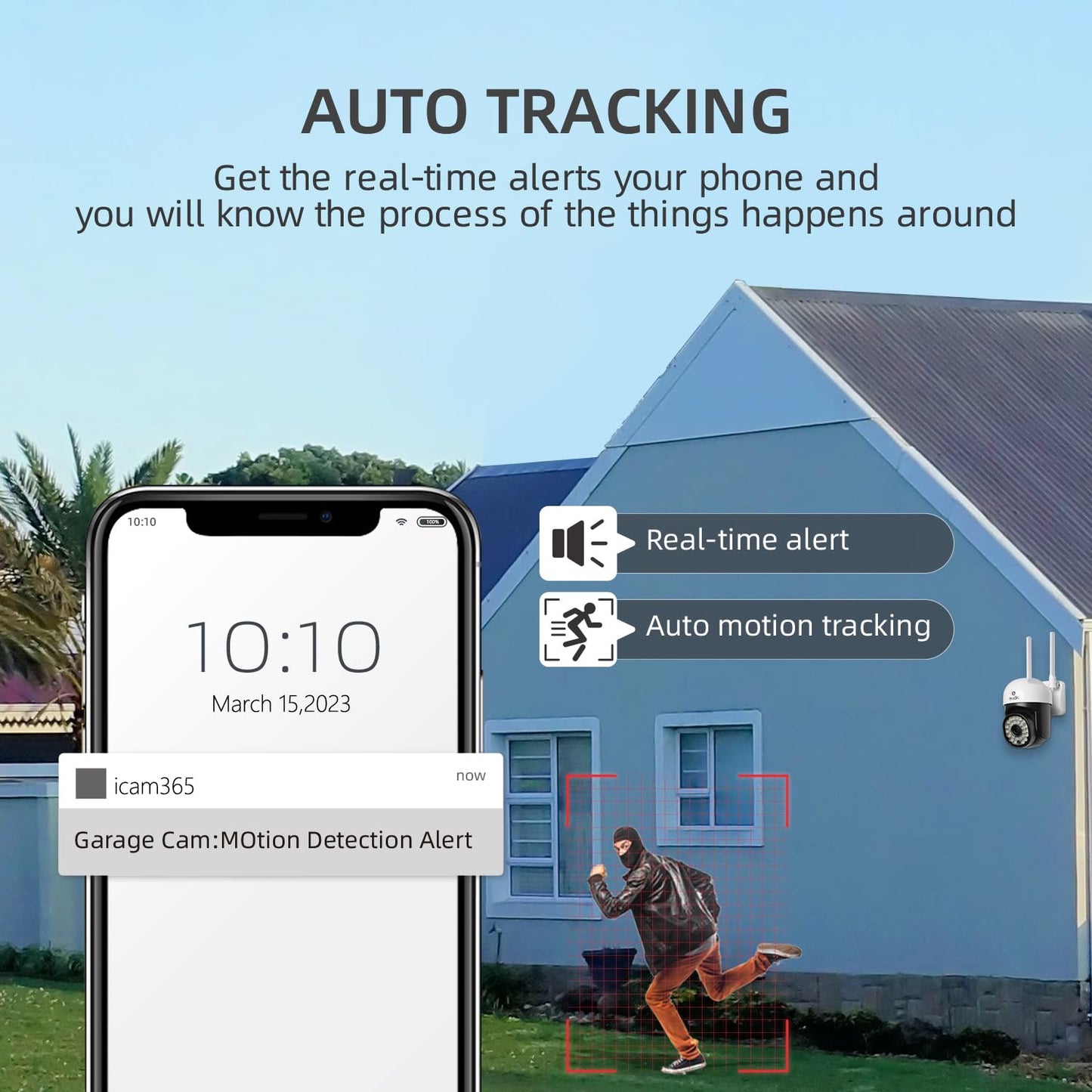 【2 Pack】eudic Security Camera Outdoor Wired Wifi 1080P, 2.4G/5G WiFi Free Cloud Storage CCTV Camera with Pan-Tilt 360° View, Color Night Vision, Motion Detection & Auto Tracking, 2 Way Audio