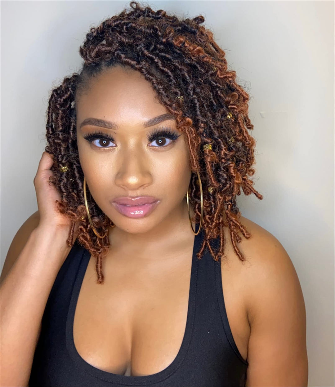 Toyotress Butterfly Locs Crochet Hair - 10 Inch 8 Pcs Ombre Orange Faux Locs Pre-Twisted Distressed Crochet Braids Pre-Looped Sy