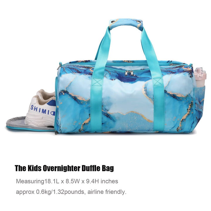 Dance Bag Teens Women Gymnastics Bag Overnight Duffle Bag with Shoe Compartment, Small Travel Weekender Sleepover Carry On Bag (Gilded Cyan)