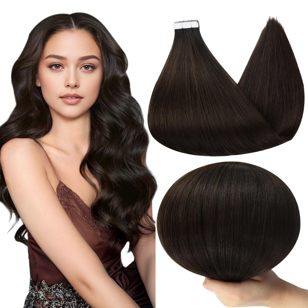 Full Shine Tape In Hair Extensions Human Hair 10 Inch Color 2 Darkest Brown Tape In Hair Extensions Double Sided Tape In Extensions Skin Weft Tape In Human Hair Extensions 30 Grams 20 Pcs For Women