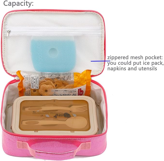 FlowFly Kids Lunch box Insulated Soft Bag Mini Cooler Back to School Thermal Meal Tote Kit for Girls, Boys,Pink