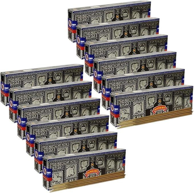 Super Hit Incense Sticks 40g and Holder Bundle - Pack of 12 (Approx 480 Sticks)