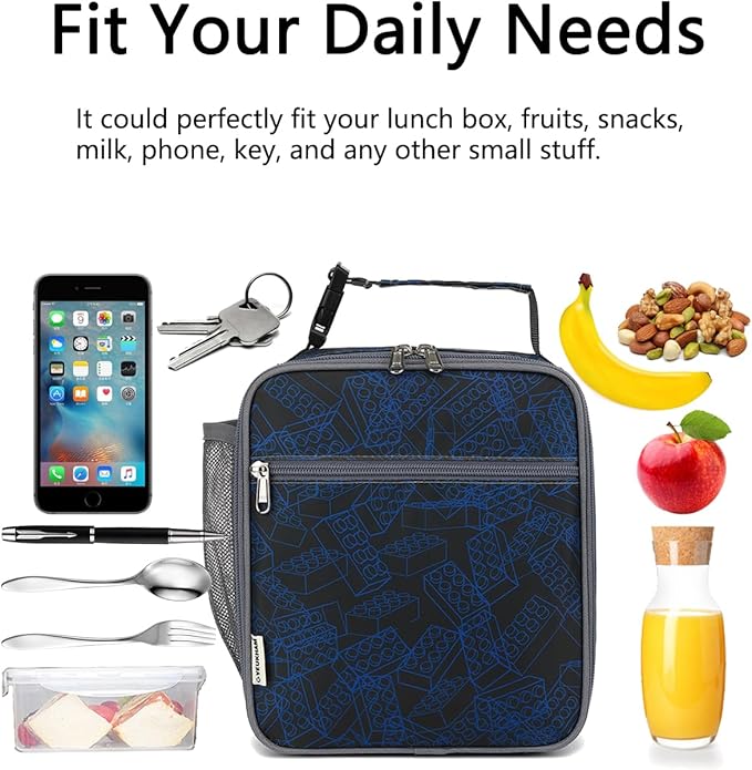 Lunch Box for Kids Boys Girls Men Women, Insulated Small Soft Cooler Lunch Bag Kit for School Work Picnic Travel - Reusable Portable lunchbox, Bricks