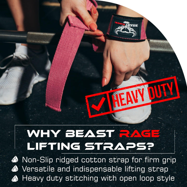 BEAST RAGE Lifting Wrist Straps for Weightlifting, Weight Lifting Straps Gym Power Workouts Lifting Straps Padded Cotton Men Women Supportive Lift Deadlift Straps Hard Pull Exercise Straps (Pink)
