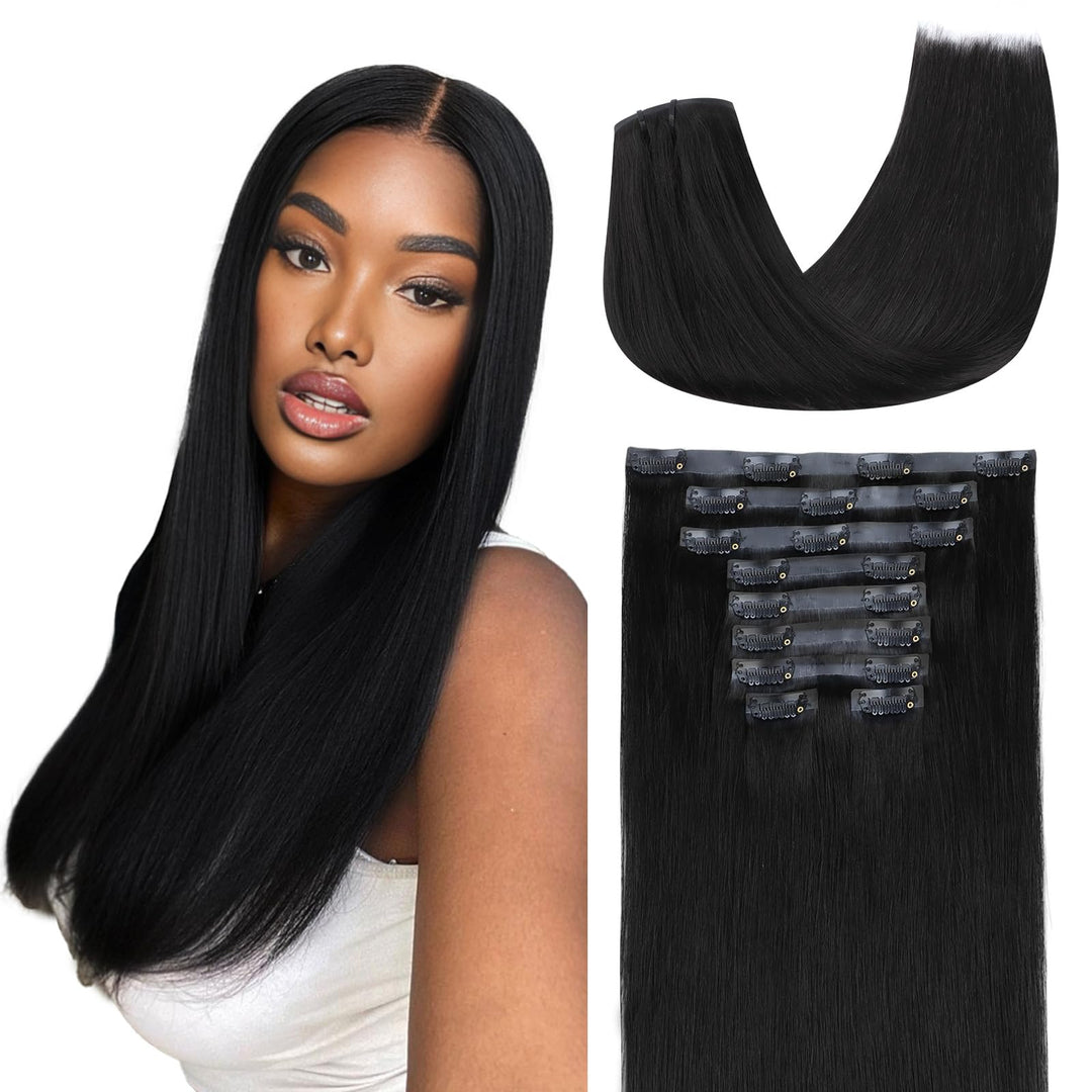 Lashey Seamless Clip In Hair Extensions Human Hair 130G 9Pcs #1 Jet Black Straight 16 Inch Clip In Hair Extensions For Women Hai