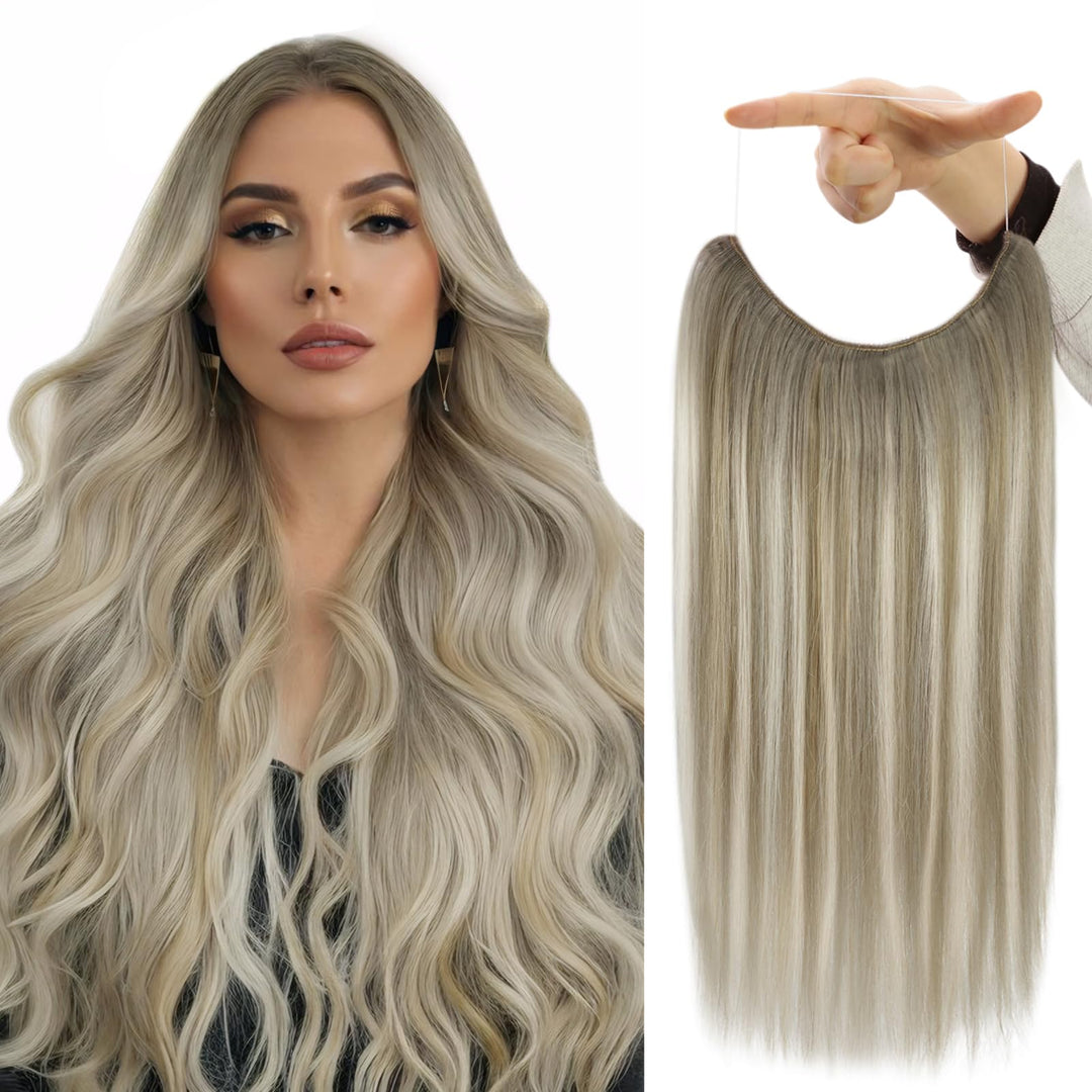 Fshine Wire Hair Extensions Balayage Clip In Hair Extensions Real Human Hair Grey To Platinum Blonde Human Hair Clip In Extensio