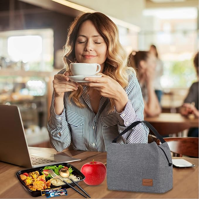 Aosbos Insulated Lunch Bag for Women, Men & Adults - Small Lunch Box, Leakproof Tote Cooler Box for Work/Office/Picnic,loncheras para mujer loncheras para hombres，Gray