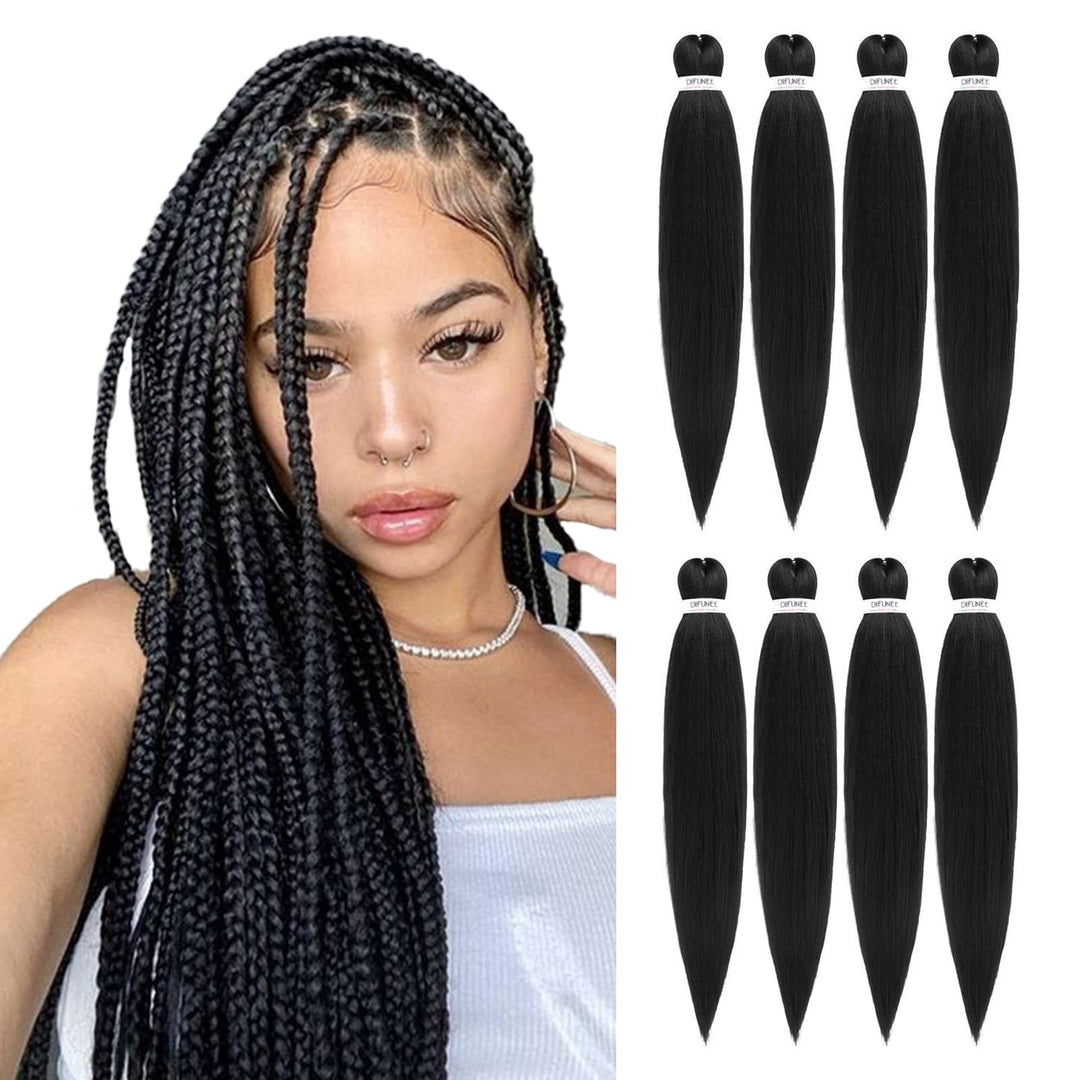 Difunee Pre-Stretched Braiding Hair - 24 Inch 8 Packs Natural Black Long Braiding Hair For Twist Or Box Braids, Yaki Texture Hot