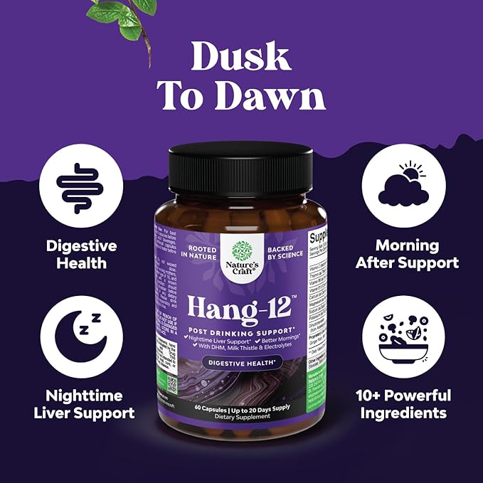 Nighttime Liver Detox & Hydration Pills - Pre and Post Drinking Recovery Liver Support Supplement for Better Mornings with DHM Dihydromyricetin Milk Thistle Extract and Electrolytes (60 Capsules)