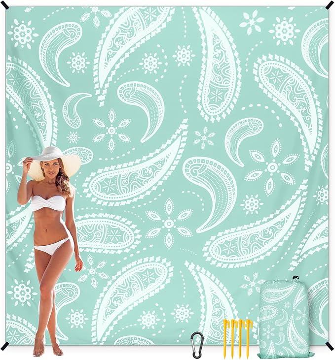 Beach Blanket, Sandproof Beach Mat, Waterproof Quick Drying Lightweight Outdoor Aztec Picnic Mat 79" X 83"/120"x108" for 2-8 Adults for Travel, Camping, Hiking