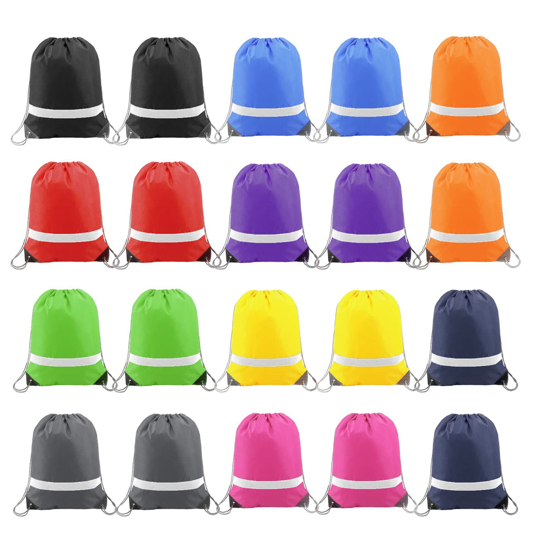 BeeGreen Reflective Drawstring Bags 20 Packs Mix Large Drawstring Bags Backpack for Gym Sports Trip with Reflective Strip Cinch Sack DIY for Women Men Cinch Bags For Team