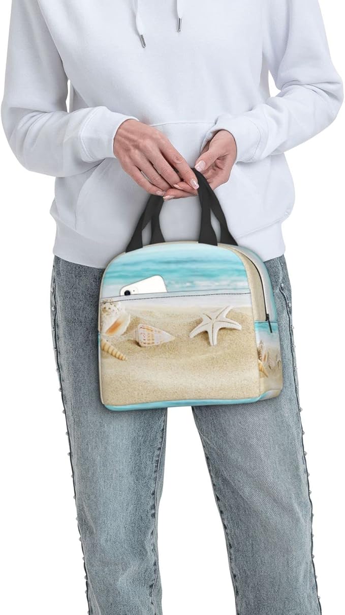 Imiss Starfish Lunch Box Blue Lunch Bags for Women Men, Beach Water-resistant Lunch Tote Portable Thermal Lunchbox Tote Bag for Office Work Picnic