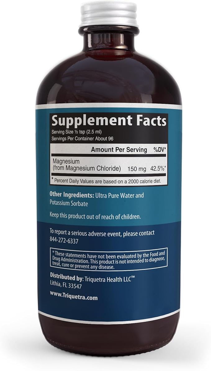 Liquid Magnesium | 8 oz - Ionic Magnesium Chloride, Highest & Fastest Absorption - Calm Mood, Sleep, Muscle Cramps & Spasms, Natural Laxative – Vegan, Glass Bottle (96 Servings)