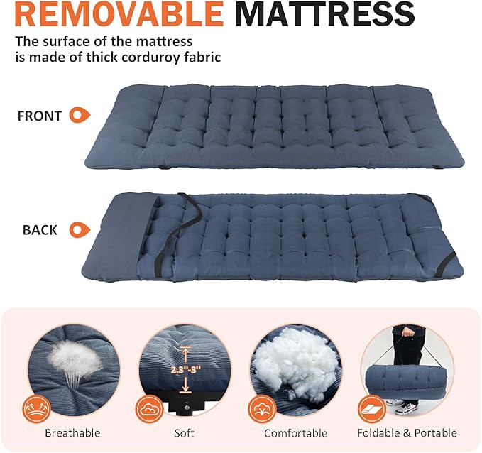 ATORPOK Camping Cot for Adults with Cushion Comfortable,Portable Folding Bed for Sleeping Supports 450 lbs (Blue)