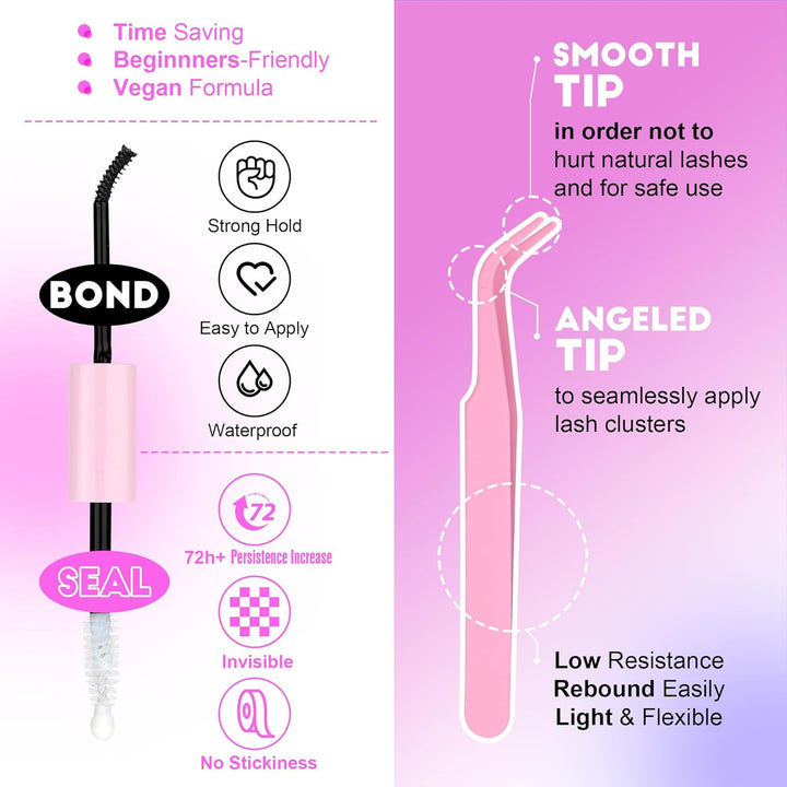 80D Full Volume Eyelash Clusters Kit | DIY Lash Extensions with Bond & Tweezers