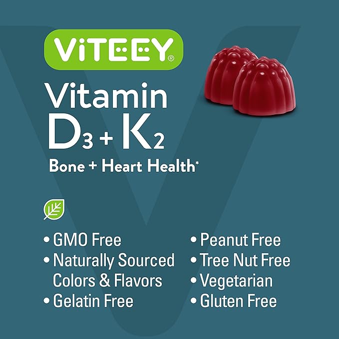 Vitamin D3 K2 Gummies - 1000 IU Vitamin D3 and K2 100mcg - Bone & Heart Health for Adults and Teens - Vegetarian, Gelatin Free, GMO Free - Tasty Chewable D3K2 Vitamins Strawberry Flavored Gummy