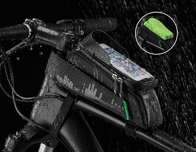 ROCKBROS Bike Phone Mount - Waterproof Front Frame Bag for Bicycle, Compatible with iPhone 11 XS Max XR under 6.5