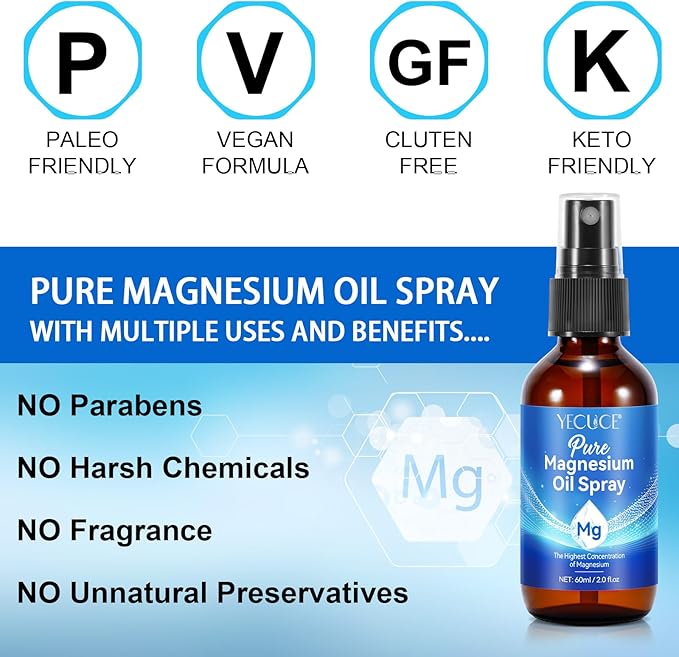 Pure Magnesium Oil Spray,100% Pure & Natural Organic Magnesium Oil Spray, Easy to Use(4 Fl.Oz Set)