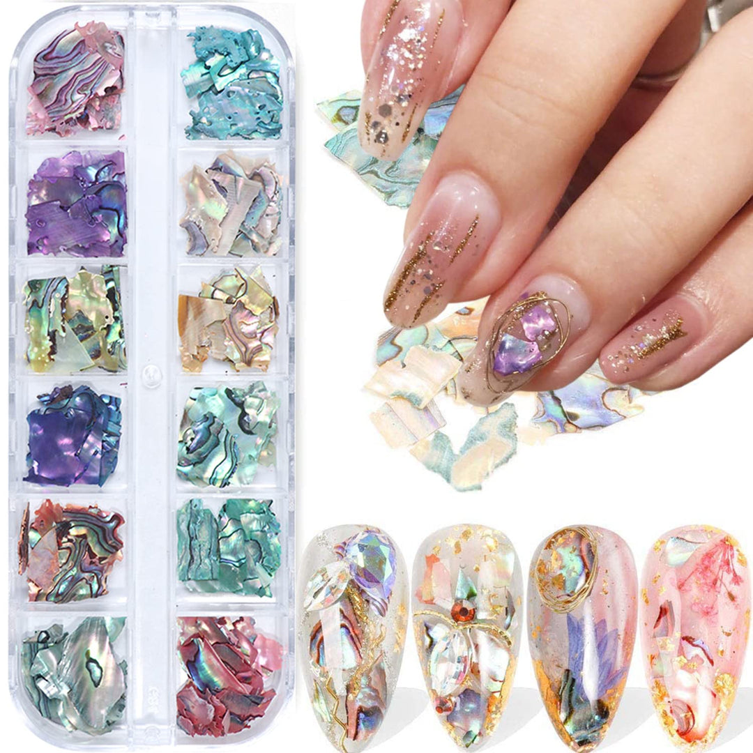Abalone Seashell Nail Art Sequins, 3D Irregular Thin Nail Art Glitter Flakes Design, Mermaid Shell Slices Decorations Uv Gel Shi