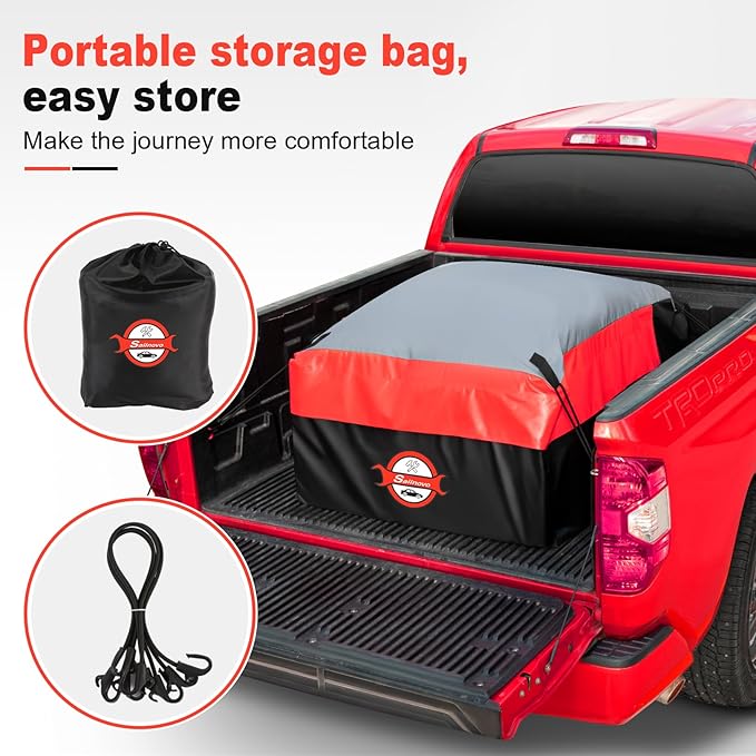 Sailnovo Truck Bed Cargo Bag, 26 Cubic ft 100% Waterproof Cargo Bag for Truck Bed, Heavy Duty PVC Truck Cargo Bag Fits Any Truck Size with 4 Stretch Cord, Packing Bag (50''x40''x22'') Red