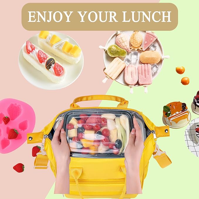 TuErCao Yellow Lunch Box for Women Insulated Lunch Bag for Young Ladies Lunch Tote Bag