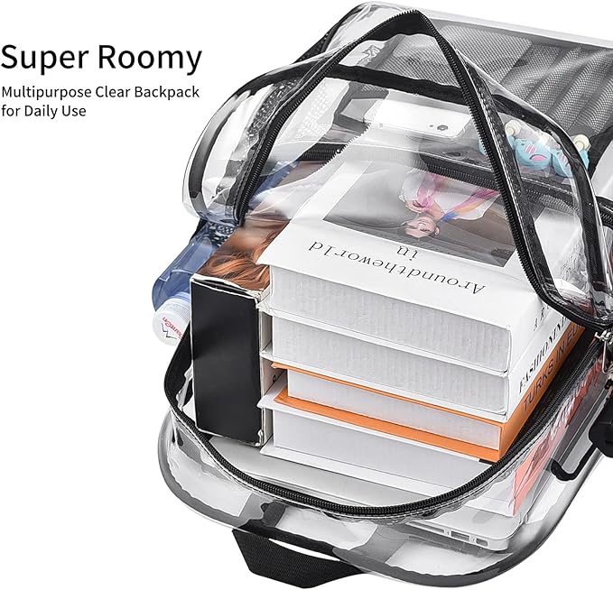 USPECLARE Clear Backpack for Stadium Approved 12×6×12, Water proof Clear Bag for Stadium Events and Concert Work Sport Event