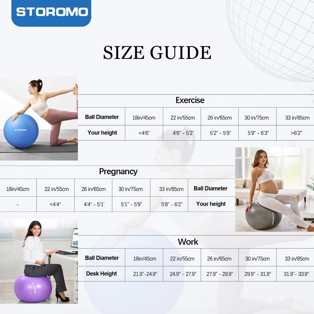 STOROMO Exercise Ball,Yoga Ball(with Exercise Tutorial)，Extra Thick Non-Slip,Holds 2500 lbs, Workout Ball for Pregnancy Birthing and Balance Stability (Black, 85cm/33.4in)