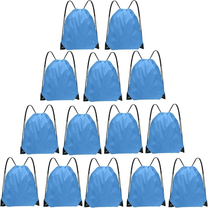 Drawstring Bags Bulk 14 Pcs Drawstring Backpack Bulk Cinch Bag Sackpack for Men Women Gym (Sky Blue)