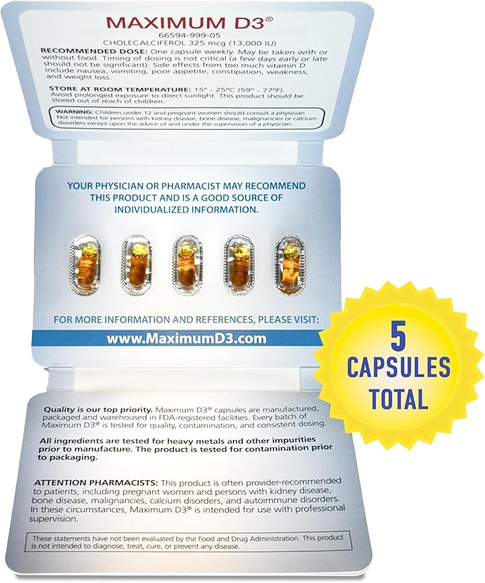 13,000 IU, 5 Capsules Total (5-Week Supply) [Packaging May Vary]