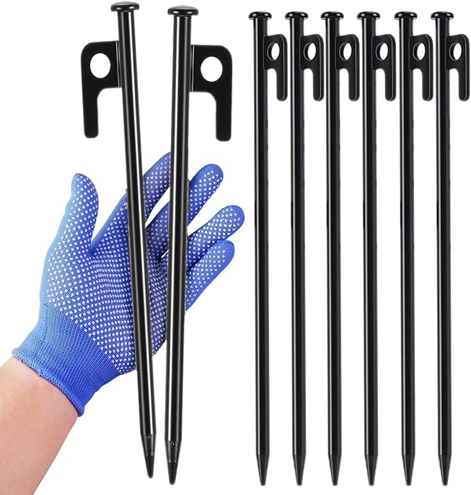 8 Pack 8 Inch Tent Stakes Heavy Duty Camping Stake Forged Steel Tent Pegs Steel Tent Spikes for Camping, Yard Decoration, Snowfield, Picnic Unbreakable and Inflexible (8 PCS 8 Inches Black)