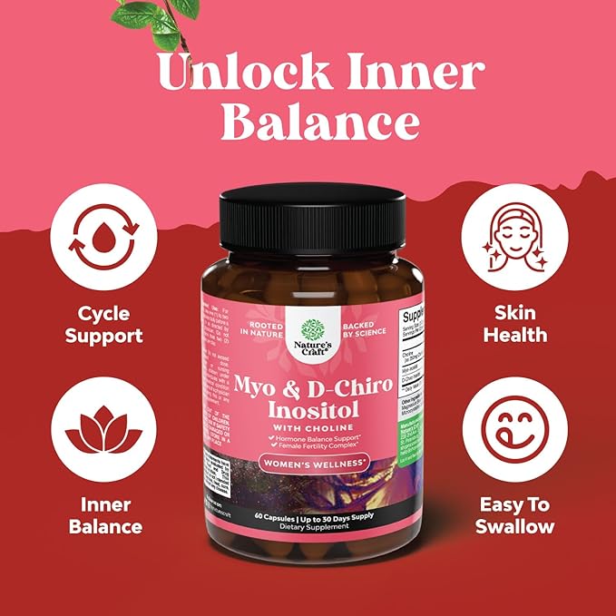 Myo-Inositol & D-Chiro Inositol Supplement for Women - Choline Supplement to Regulate Menstrual Cycle, Fertility & Hormonal Balance - Womens Hormone Balance Capsules with Myo & D-Chiro - 60 Caps