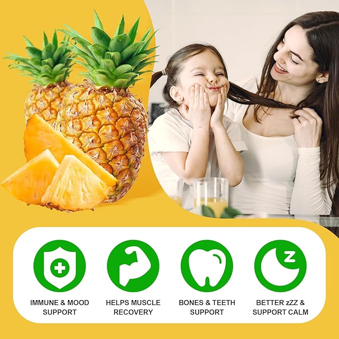 Calcium Magnesium Zinc Gummies with Vitamin D3, Sugar Free Calcium Gummies for Women Men, High Potency Magnesium Gummies for Bone & Muscle & Immune Health, Pineapple Flavor - 60 Count