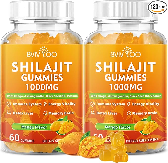 2 Packs Shilajit Gummies 1000mg Sugar Free - Pure Himalayan Shilajit Supplement for Men & Women - High in 85+ Trace Minerals & Fulvic Acid - Energy, Brain, Immunity - 120 Gummies