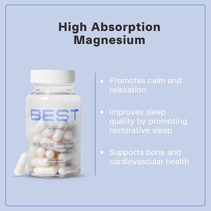 Best Magnesium Glycinate Capsules 175mg | Support for Stress Relief, Sleep, Heart Health, Nervous System and Muscles | Magnesium Supplement to Support Sleep | Vegan | 30 Day Supply - 30 Count