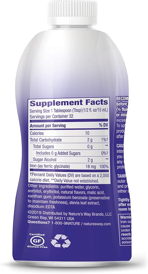 Nature's Way Liquid Iron, Provides Daily Value of Iron, Sugar Free, Berry Flavored, 16 Fl. Oz. (Pack of 2)