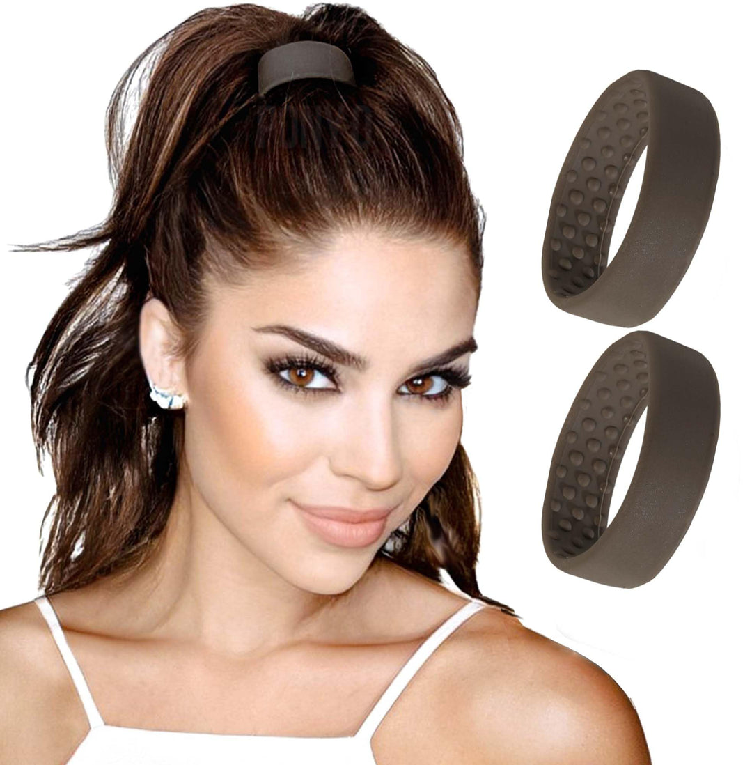 PONY-O for Fine, Medium or Slightly Thick Hair - Original No Damage Volumizing Ponytail Hair Ties - Patented Bendable Design - Stylish Hair Accessories for Women - 2 Pack Brown - Medium