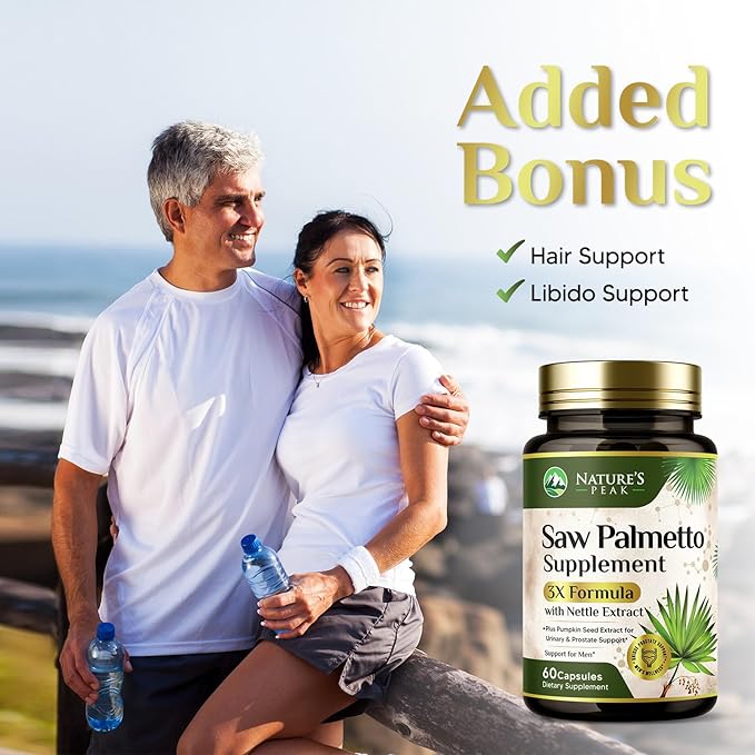 Saw Palmetto for Men Prostate Supplement - Potent 3X Formula with Stinging Nettle + Pumpkin Seed Extract for Men's Health, Herbal Prostate Supplement for Urinary Support, Bottled in USA, 60 Capsules