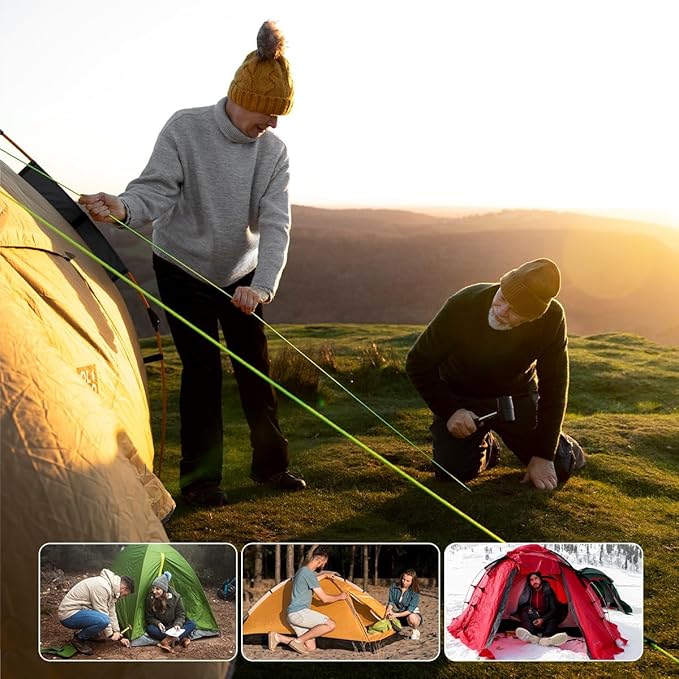 12 Pack Tent Stakes, 7-inch Ultralight Aluminum Ground Pegs with Reflective Pull Ropes, Tri-Beam Stakes in a Carrying Bag, for Camping, Backpacking, Hiking Tent, Hammocks and Canopy, Red