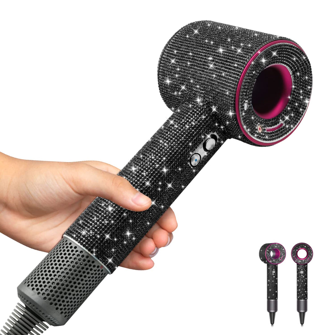 Rhinestones Case for Dyson Hair Dryer Anti-Scratch Shockproof Dust Proof Travel Protective Case Cover for Dyson Hair Dryer (Bling Black)