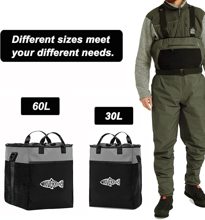 Riverruns Fishing Hunting Wader Bag with Vented Mesh, Waders Boots Bag, Fly Fishing Backpack for Fishing, Hiking, Camping