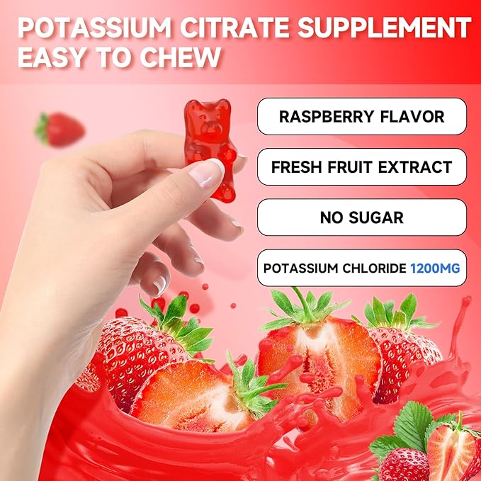 2 Pack Potassium Gummies for Adults, Potassium Chloride Gummies 1200mg Support Leg Cramps & Electrolyte Balance, Strawberry Flavor 120 Count