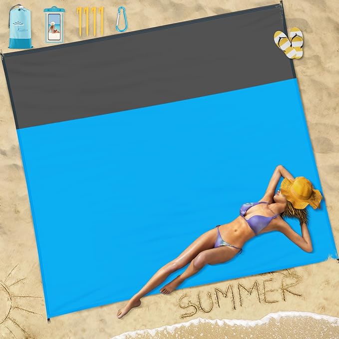 Beach Blanket Sandproof Waterproof 78''×81''1-5 Adults Oversized,Compact Lightweight Durable Beach Mat for Travel Camping Hiking Picnic Blanket