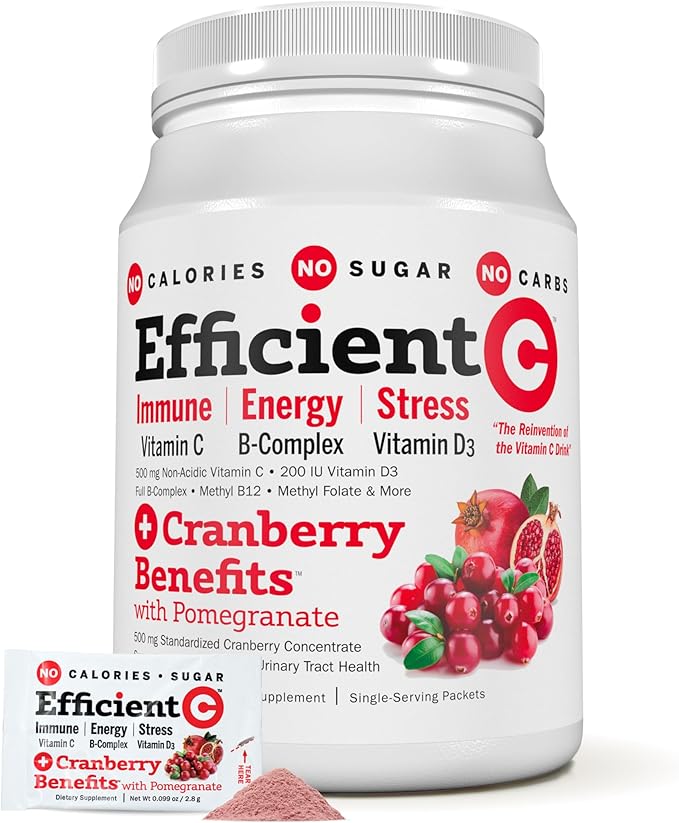 ANDREW LESSMAN Efficient C + Cranberry Benefits 30 Packets - Immune, Energy, Stress and Urinary Tract Support. Reinvention of The Vitamin C Drink. No Calories. No Sugar. No Carbs. Easy to Mix.