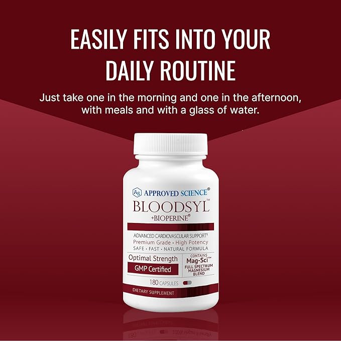 Approved Science Bloodsyl - Supports Blood Flow - Hawthorn Berry, Magnesium, BioPerine - Vegan - 180 Capsules - Pack of 2